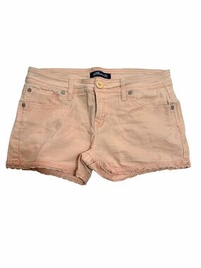 Wallflower Peach Lace-Hem Denim Shorts